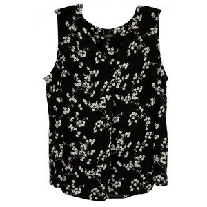 Talbots Sleeveless Top Womens Size 3X P Tank shell black white floral Surplice